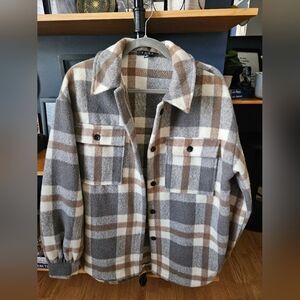 VICI Fore Brand Gray Brown Plaid Shirt Jacket Heavy Duty 10% Wool